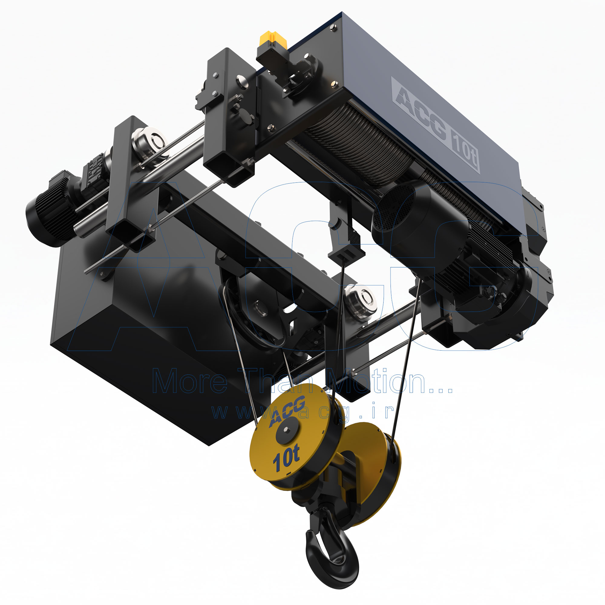 3D exploded view of ACG wire rope hoist components